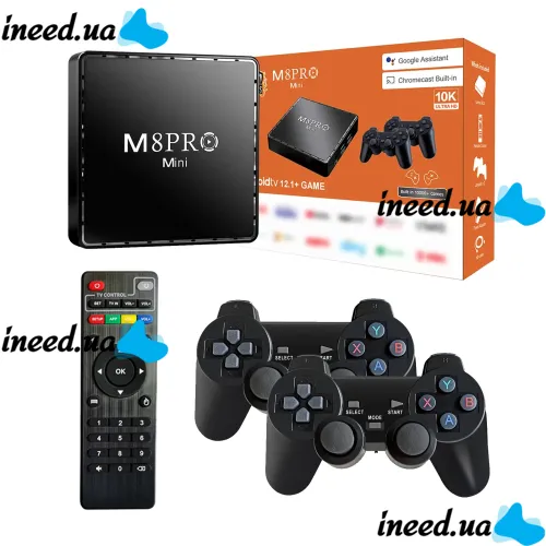 Игровая видео TV приставка Game M8Pro Mini PS1 Android 12.1 2GB/64GB с двумя джойстиками, Dendy, Sega HDMI консоль к телевизору 64Гб 10000 игр