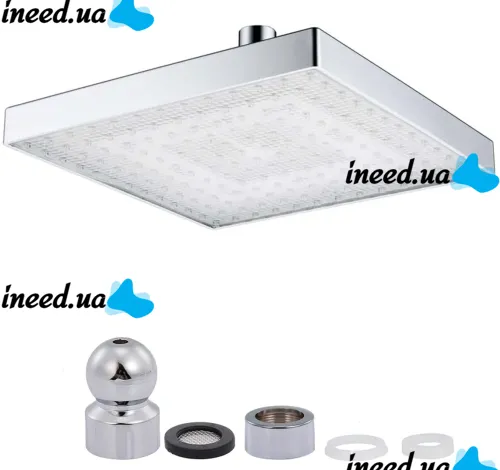 Світлодіодна квадратна насадка лійка для верхнього душу Shower head AND XL-902 з LED RGB підсвічуванням, душова насадка-лійка з датчиком температури