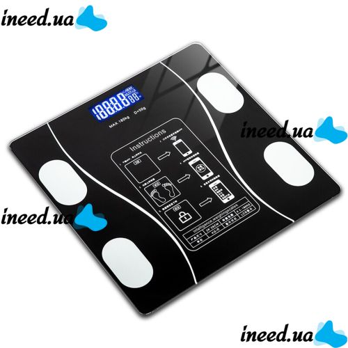 Электронные напольные фитнес весы Digital A-8003 Black до 180 кг c Bluetooth и приложением на телефон, Черные умные смарт весы с Led дисплеем
