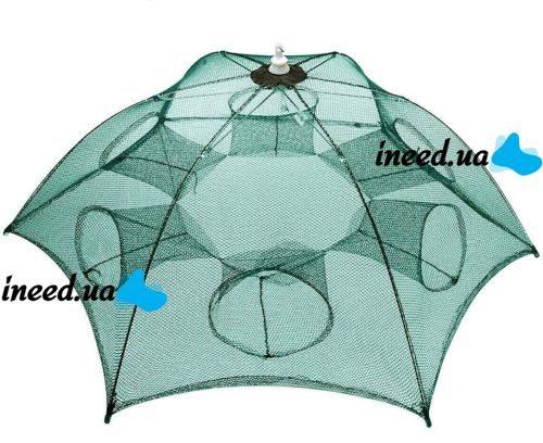 Автоматическая складная раколовка Kaida 6 отверстий, Усиленная нейлоновая рыболовная сеть зонтик, Рыболовная ловушка паук для рыбы на 6 входов
