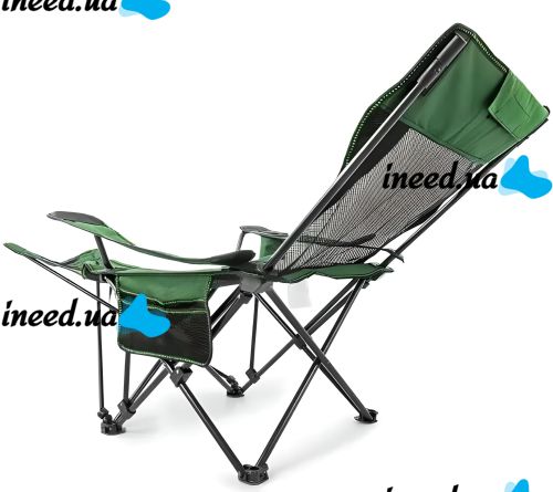 Раскладное кресло шезлонг Lesko SW233 Green до 150 кг с подстаканником для кемпинга 170x62 см, Складной лежак раскладушка для дачи в чехле Зеленый