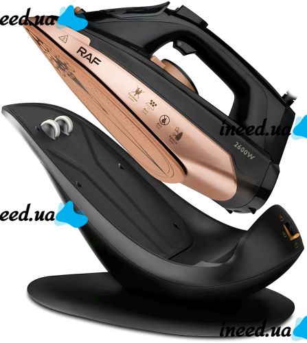 Iron with steam generator RAF R.1305 2600W 300 ml steam iron with ceramic soleplate and vertical steaming on a stand for ironing clothes