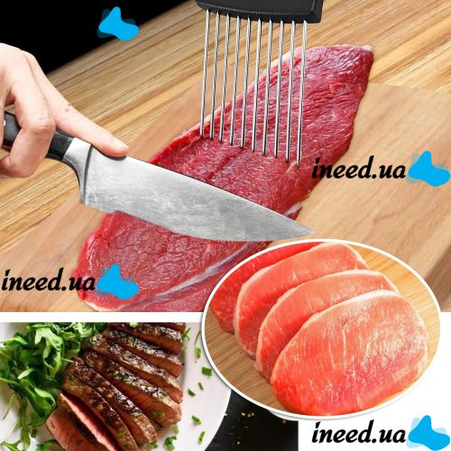 Кухонный нож-держатель Fissman для резки лука, нож фиксатор, для нарезки овощей, фруктов, мяса, рыбы, плододержатель, слайсер из стали 14.2 см