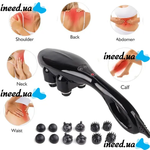 Электрический ручной массажер Quad Action Percussion Massager TK-88-2 для всего тела 28 Вт, 12 в 1, Вибрационный мышечный мультимассажер для спины