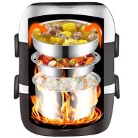 Электрический ланч бокс пароварка Electric lunch heater box 1500мл 3 секции для подогрева и приготовления еды от сети, судочек рисоварка для пищи