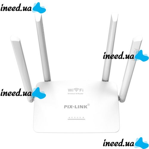 Wireless Wi-Fi Router 300 Mbps Pix-link Router LV-WR08, WIFI Router up to 300 Mb/s with 4 External Antennas and 4 ports White