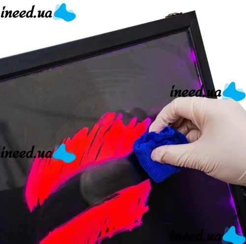 Рекламная флуоресцентная LED доска Fluorecent Board With Stand 50x70см на стойке, светящаяся лед доска на стойке с фломастером и салфеткой Черная