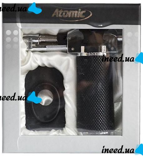 Газовая турбо зажигалка горелка Antai 0595 с пьезоподжигом и подставкой, Турбогорелка паяльник Atomic с регулировкой огня до 1300°C для барбекю