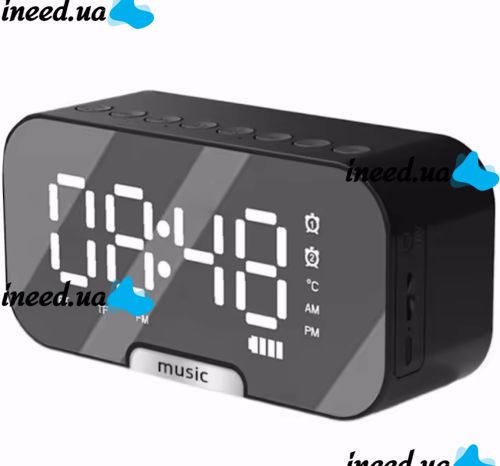 Зеркальные часы с колонкой Fleco BT Q5 Bluetooth с LED подсветкой и подставкой для телефона, блютуз колонка с часами LS-Q5 с термометром