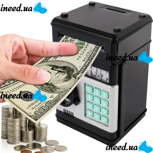 Children's electronic piggy bank safe Mony Safe, bill acceptor, ATM, with combination lock for paper bills, coins with Piggy Number Bank batteries
