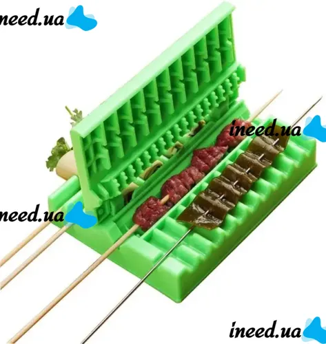 Форма шампур Multifunction Quic Pass through machine для нанизывания шашлыка мяса и овощей, Трафарет для надевания мясных рулетиков Зеленый