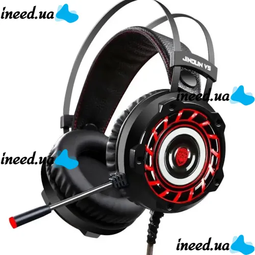 Игровые проводные наушники Jinoun A6 с микрофоном и RGB подсветкой для ПК, Геймерские полноразмерные наушники для компьютера и ноутбука USB AUX