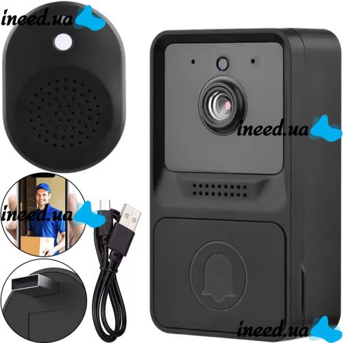 Беспроводной дверной видеозвонок домофон Wi-Fi Mini Doorbell AiWit T2 Mini 720p для дома, Аккумуляторный WIFI звонок с камерой Android iOS Черный