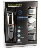 Wireless Hair Clipper Gemei GM-853 5 in 1 Professional Rechargeable Trimmer Electric Shaver with 6 Nozzles for Nose Ears Geemy