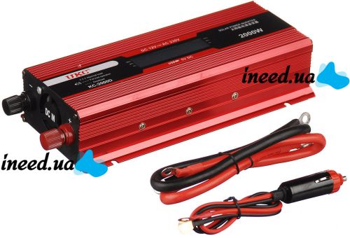 Автомобильный инвертор UKC 12V-220V 2000W KC-2000D авто преобразователь напряжения тока с LCD дисплеем от прикуривателя, аккумулятора с экраном