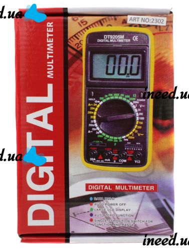 Цифровой профессиональный мультиметр Digital DT9205A Универсальный ручной тестер силы тока, напряжения и сопротивления с дисплеем DT-9205A Желтый