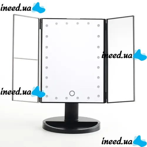 Cosmetic Triple Mirror with Touch Button Superstar Magnifying Mirror JN-817 3 in 1 with Magnification, Folding Mirror with LED Backlight Black