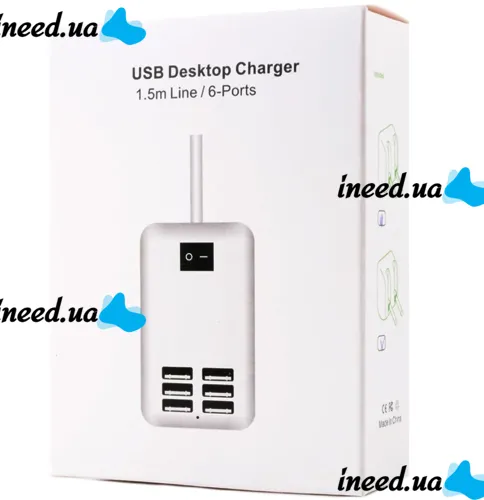 Сетевое зарядное устройство USB Desktop Charger 20W на 6 портов с выключателем, Зарядка адаптер для зарядки телефонов на 6 разъемов от сети Белый