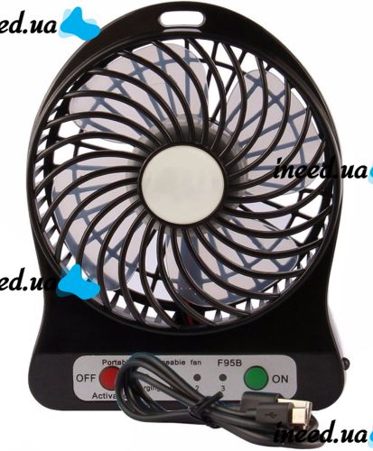 Настольный мини вентилятор Mini Fan XSFS-01 USB с аккумулятором 4.5W Black, портативный охладитель воздуха на подставке с Led фонариком Черный