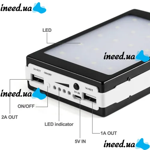 Портативное зарядное Power Bank Solar 50000 mAh c Led фонариком УМБ Metal Черный на солнечной батарее Павербанк, внешний аккумулятор, PowerBank 