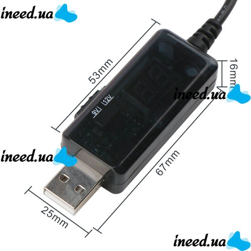 Step-up USB cable for powering a Wi-Fi router from Power Bank 5V with a 9V or 12V switch, with a 9V/12V regulator with a 3.5mm and 5.5mm adapter