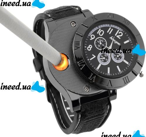 Наручные мужские часы с зажигалкой Huayue Watch Lighter Quartz XL-161 кварцевые с USB зарядкой и спиральной электрозажигалкой, прикуривателем