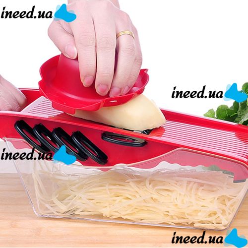 Мультислайсер Mandoline Slicer 6 в 1 Red, Ручная овощерезка для овощей и фруктов с контейнером, Слайсер, Терка мини комбайн 6в1 Красная