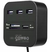 Разветвитель USB Hub Combo C329 7в1 MicroSD MS M2 MMC, Концентратор хаб картридер 3 юсб порта до 480 Мбит/с для компьютера и ноутбука Черный