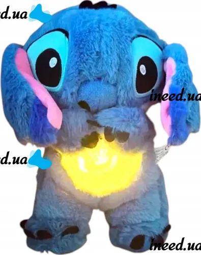 Интерактивная мягкая игрушка дышащий стич Stich 30 см, Музыкальный плюшевый ночник стич с эффектом дыхания на батарейках для новорождённых детей
