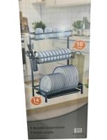 Металлическая двухъярусная сушилка органайзер Kitchen rack double deck MJ-4014 над раковиной, Стойка 2 яруса для сушки и хранения посуды с поддоном