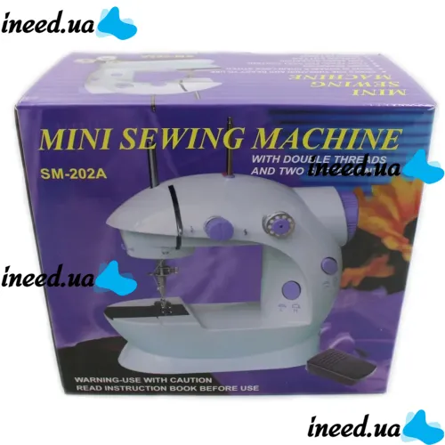 Професійна швейна машинка 4 в 1 Mini Sewing Machine SM - 202A (WJ-08), Портативна міні машинка 201 для шиття з адаптером і педаллю для дому Біла