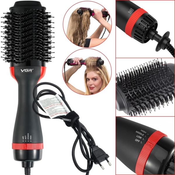 Hair Dryer Hair Dryer Brush VGR V-416 1000W 3 in 1 Iron Curling Iron Styler Electric Comb with Attachment for Styling, Curling and Straightening