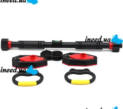 Раздвижной турник в дверной проем RPM Sports DL-413 65-100 см телескопический тренажер для подтягиваний с уровнем и кольцами, планка на двери AND5364