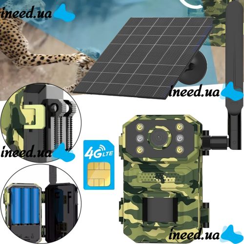 Фотоловушка для охоты Филин Hunting ESCAM QF380 Solar 4G с датчиком движения и солнечной панелью Уличная камера с LTE-модулем от аккумулятора 18650 Камуфляжная