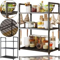 Кухонная полка органайзер Kitchen Storage Rack YX544-4 для хранения кухонных принадлежностей 3 яруса уровня, Стойка стеллаж с крючками для кухни