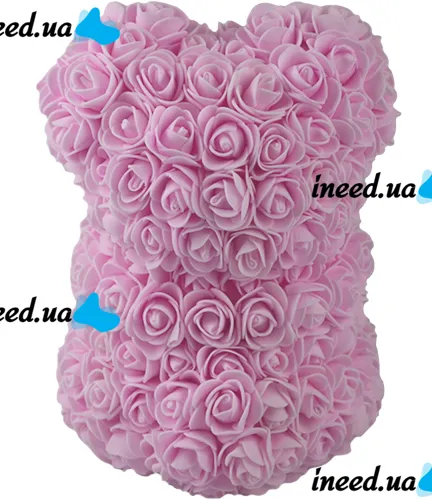 Маленький мишка из искусственных 3D роз Teddy Bear de Luxe 25 см Pink, Светло розовый медведь Тедди