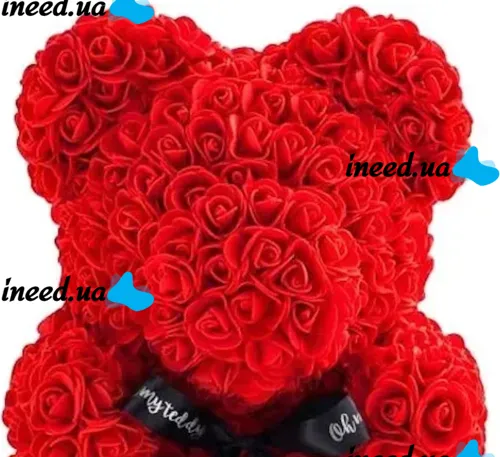 Маленький мишка из искусственных 3D роз Teddy Bear de Luxe 25 см Red, красный медведь Тедди
