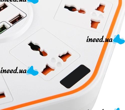 Универсальный сетевой фильтр удлинитель Anti-Static Socket Remax BKL-07 на 3 розетки 4 USB 3.4A, Электрический тройник с предохранителем PS07 Белый