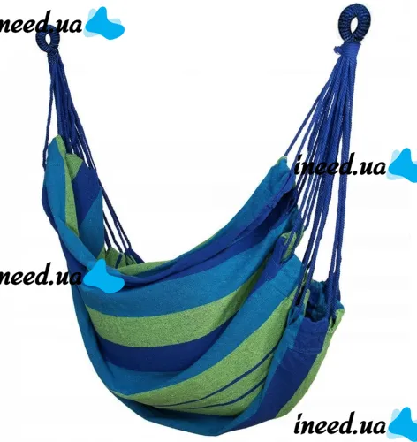 Подвесное кресло качалка Springos HM047 с 2 подушками без планки, одноместный мексиканский тканевый гамак без перекладины с чехлом KY-4535 Синий
