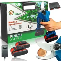 Бездротовий акумуляторний секатор Domotec 68V 2.5 AH для обрізки гілок дерев з 2 акумуляторами, садові ножиці електросекатор 68в в кейсі