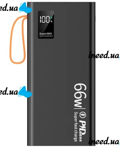 Портативное зарядное устройство Power Bank YM-644DX 66W 30000 mAh c набором кабелей для зарядки с фонариком, Внешний аккумулятор повербанк Черный