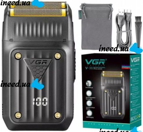 Мужская беспроводная электробритва шейвер VGR V-363 для бороды и усов, Аккумуляторная бритва триммер для сухого и влажного бритья V363 от USB Черная