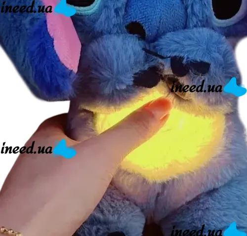 Интерактивная мягкая игрушка дышащий стич Stich 30 см, Музыкальный плюшевый ночник стич с эффектом дыхания на батарейках для новорождённых детей