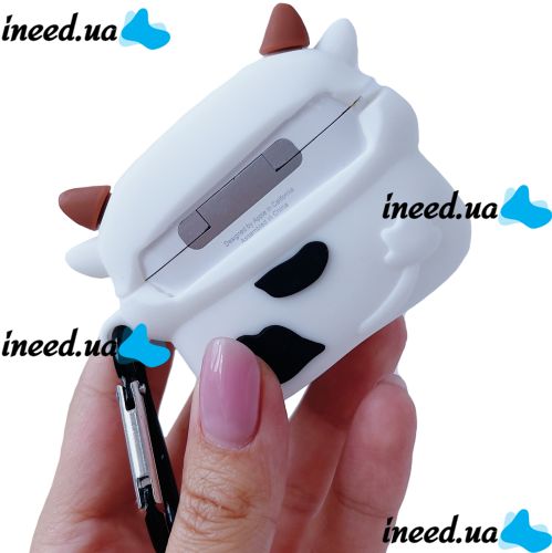 Защитный противоударный чехол Case 3D Cute Cow буренка для наушников Apple AirPods Pro 1, 2 силиконовый кейс Коровка с полной защитой и карабином