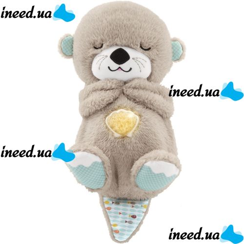 Luminous Breathing Otter Fisher Price FXC66 30cm with Breathing for Children's Sleep, Soft Plush Toy Musical Night Light with Batteries Grey
