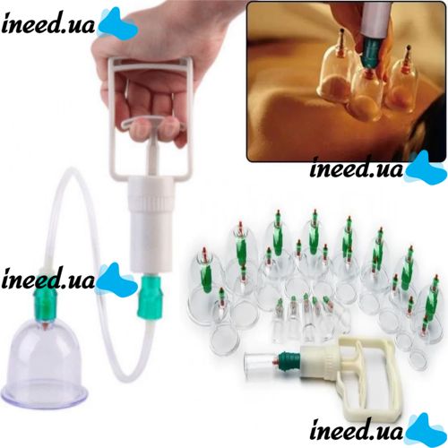 Вакуумные массажные антицеллюлитные банки с насосом - Pull Out a Vacuum Apparatus KL 24 шт, Медицинский набор из 24 вакуумных банок для массажа