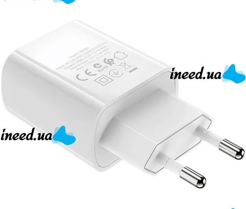 Сетевое зарядное устройство Borofone BA58A Mighty 2 USB 2.4A 12W адаптер питания на 2 порта с LED дисплеем, блок для зарядки телефона 12В Белый