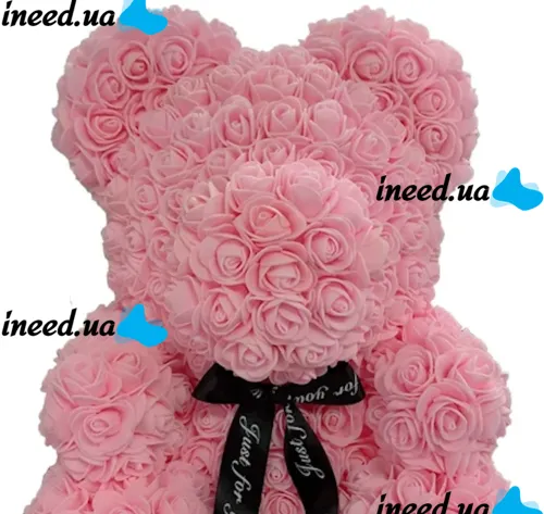 Маленький мишка из искусственных 3D роз Teddy Bear de Luxe 25 см Pink, розовый медведь Тедди