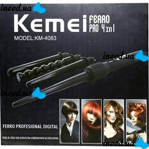 Конусная плойка Kemei KM-4083 4 в 1 для завивки волос, спиральный стайлер со сменными насадками мультистайлер с керамическим покрытием плойка-стайлер