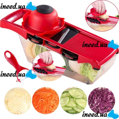 Мультислайсер Mandoline Slicer 6 в 1 Red, Ручная овощерезка для овощей и фруктов с контейнером, Слайсер, Терка мини комбайн 6в1 Красная